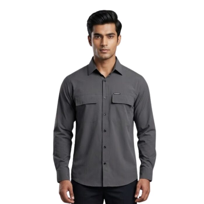 Men’s Breathable Hiking Shirt – Full Sleeve, Quick-Dry, Lightweight Outdoor Trekking Shirt (Dark Grey)