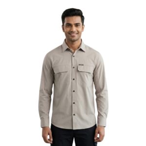 Men’s Breathable Hiking Shirt – Full Sleeve, Quick-Dry, Lightweight Outdoor Trekking Shirt (Light Grey)