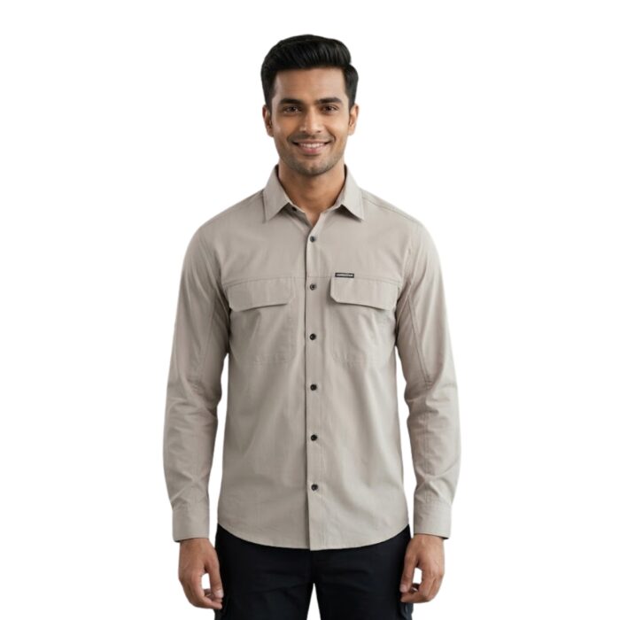 Men’s Breathable Hiking Shirt – Full Sleeve, Quick-Dry, Lightweight Outdoor Trekking Shirt (Light Grey)