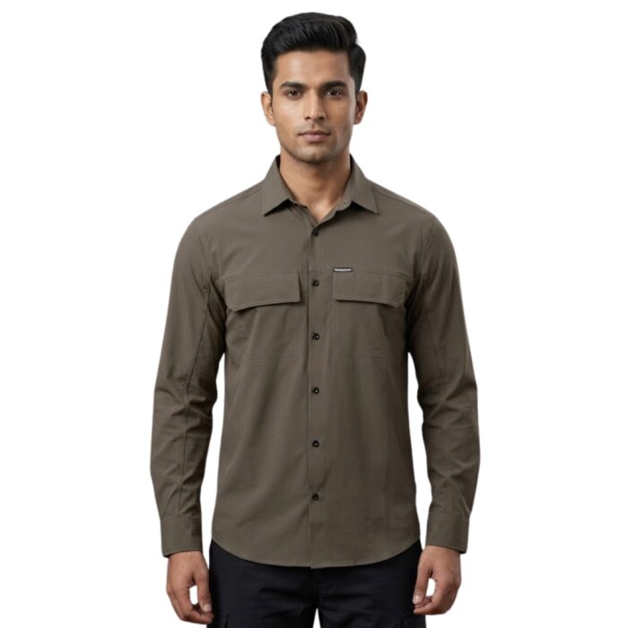 Men’s Breathable Hiking Shirt – Full Sleeve, Quick-Dry, Lightweight Outdoor Trekking Shirt (Taupe)